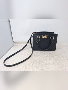 Michael Kors Black Leather Crossbody Purse with Gold Hardware